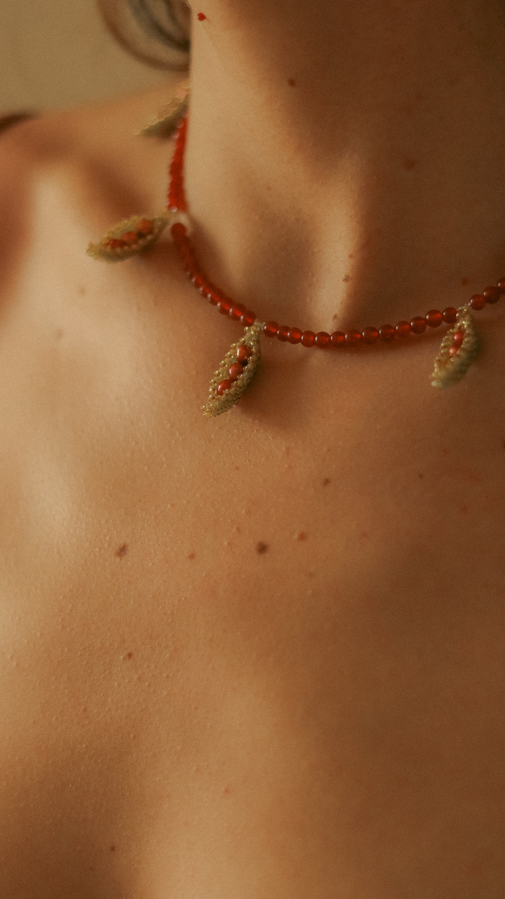 Collar Frijol rojo y cornalinas