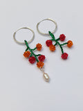 Aretes racimo de chontaduro y gota de perla